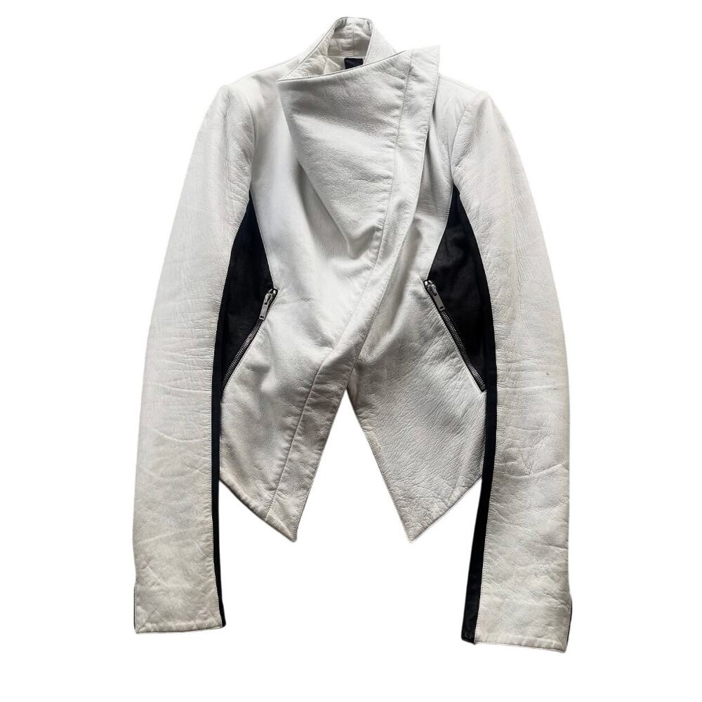 Gareth Pugh SS09 Runway Asymmetrical Lambskin Leather Jacket IT 38 White & Black